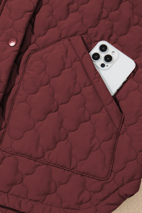 Stand Collar Flower Quilted Snap Button Zip Vests